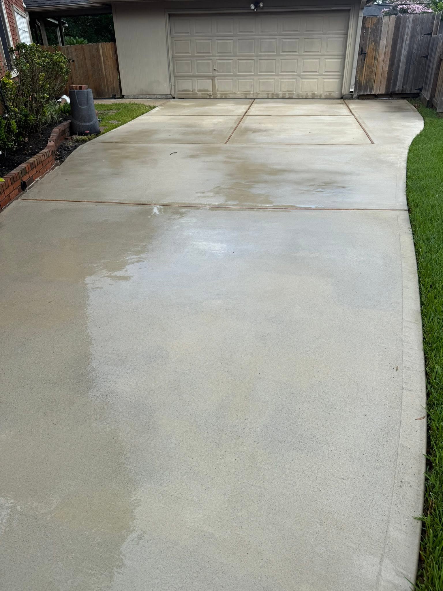 Freshly cleaned concrete driveway